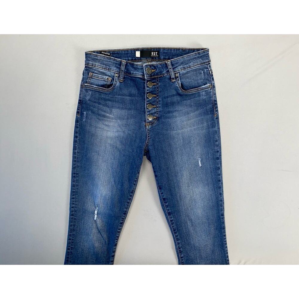 KUT From The Kloth Donna High Rise Ankle Skinny Destroyed Button Fly Jeans. 8.